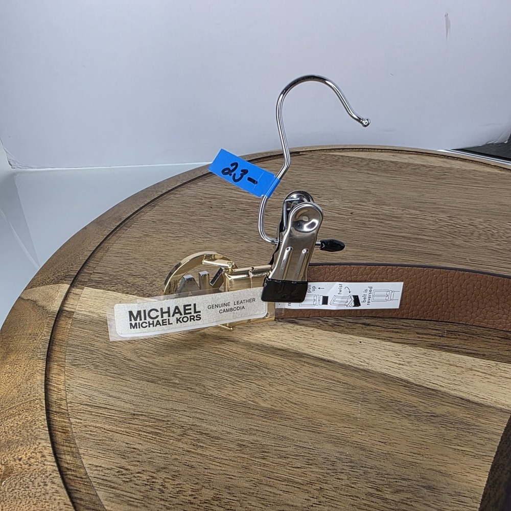 MICHAEL KORS Women MK Signature Reversible Belt Brown Signatur Gold Silver LARGE - Picture 5 of 5